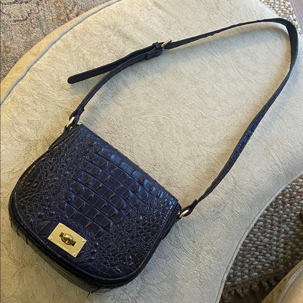 Brahmin dark Eggplant purple Pebbled Leather Sonny Crossbody Bag